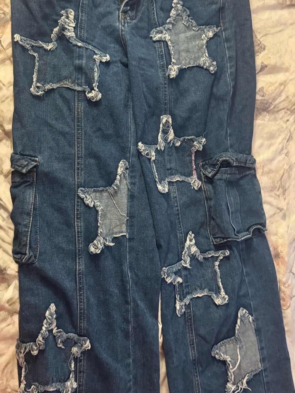 Star Patch Dark Blue Denim Cargo Jeans